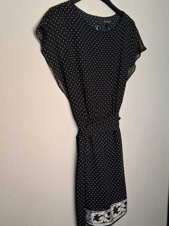 White House Black Market Dresses & Skirts - White House Black Market Black Polka Dot Midi Dress with Border Print